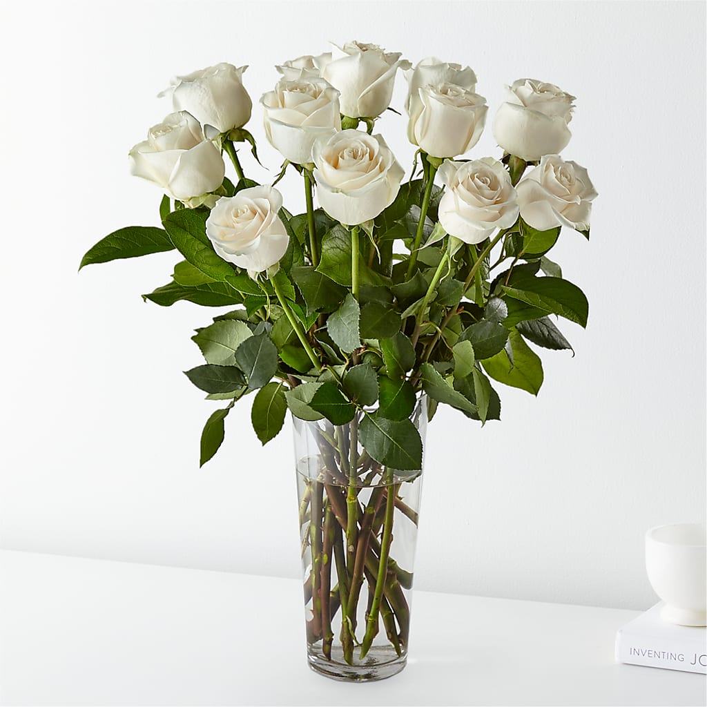 Long Stem White Rose Bouquet – CHRISTINE'S CREATIONS FLOWER SHOP, West Haven CT