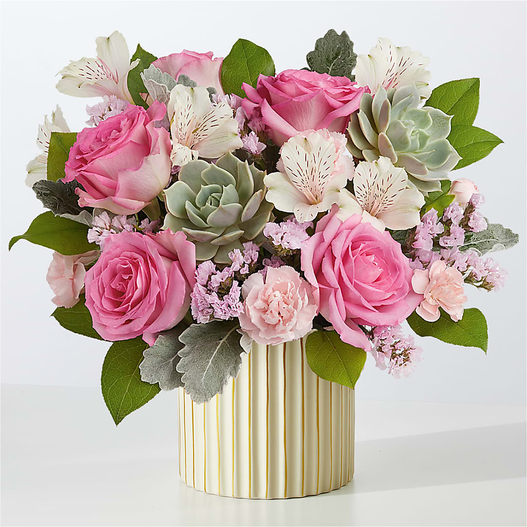 Dusty Rose Bouquet with Ivory Vase – CHRISTINE'S CREATIONS FLOWER SHOP, West Haven CT