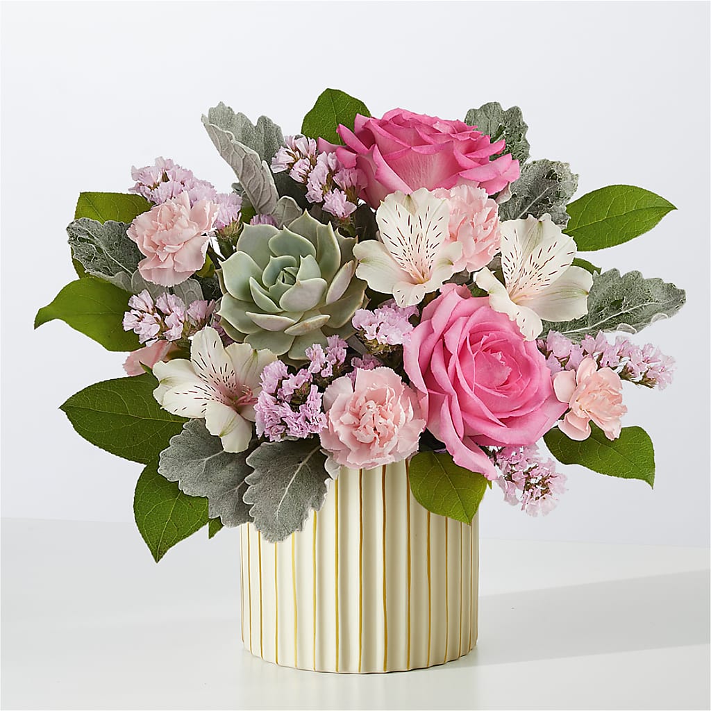 Dusty Rose Bouquet with Ivory Vase – CHRISTINE'S CREATIONS FLOWER SHOP, West Haven CT