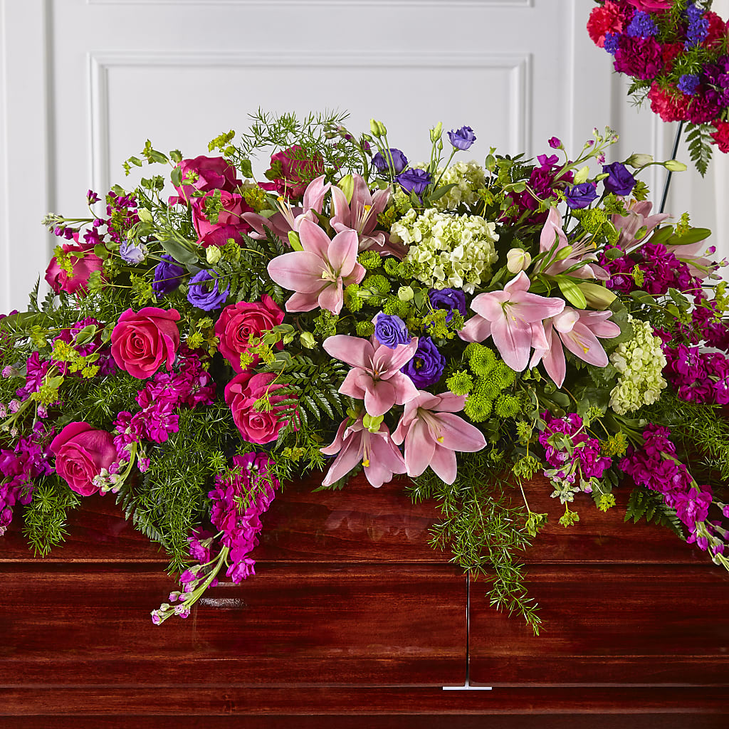 Radiant Tribute Casket Spray – CHRISTINE'S CREATIONS FLOWER SHOP, West Haven CT