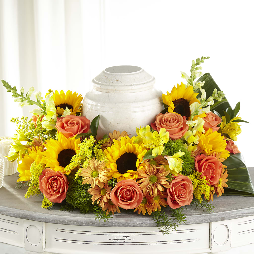 Faithful Sunflower Cremation Adornment – CHRISTINE'S CREATIONS FLOWER SHOP, West Haven CT