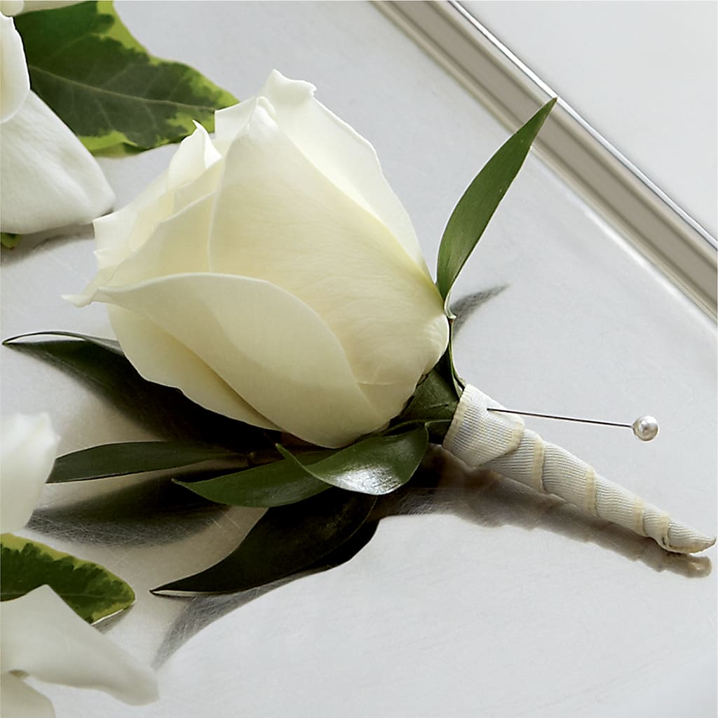 White Rose Boutonniere – CHRISTINE'S CREATIONS FLOWER SHOP, West Haven CT